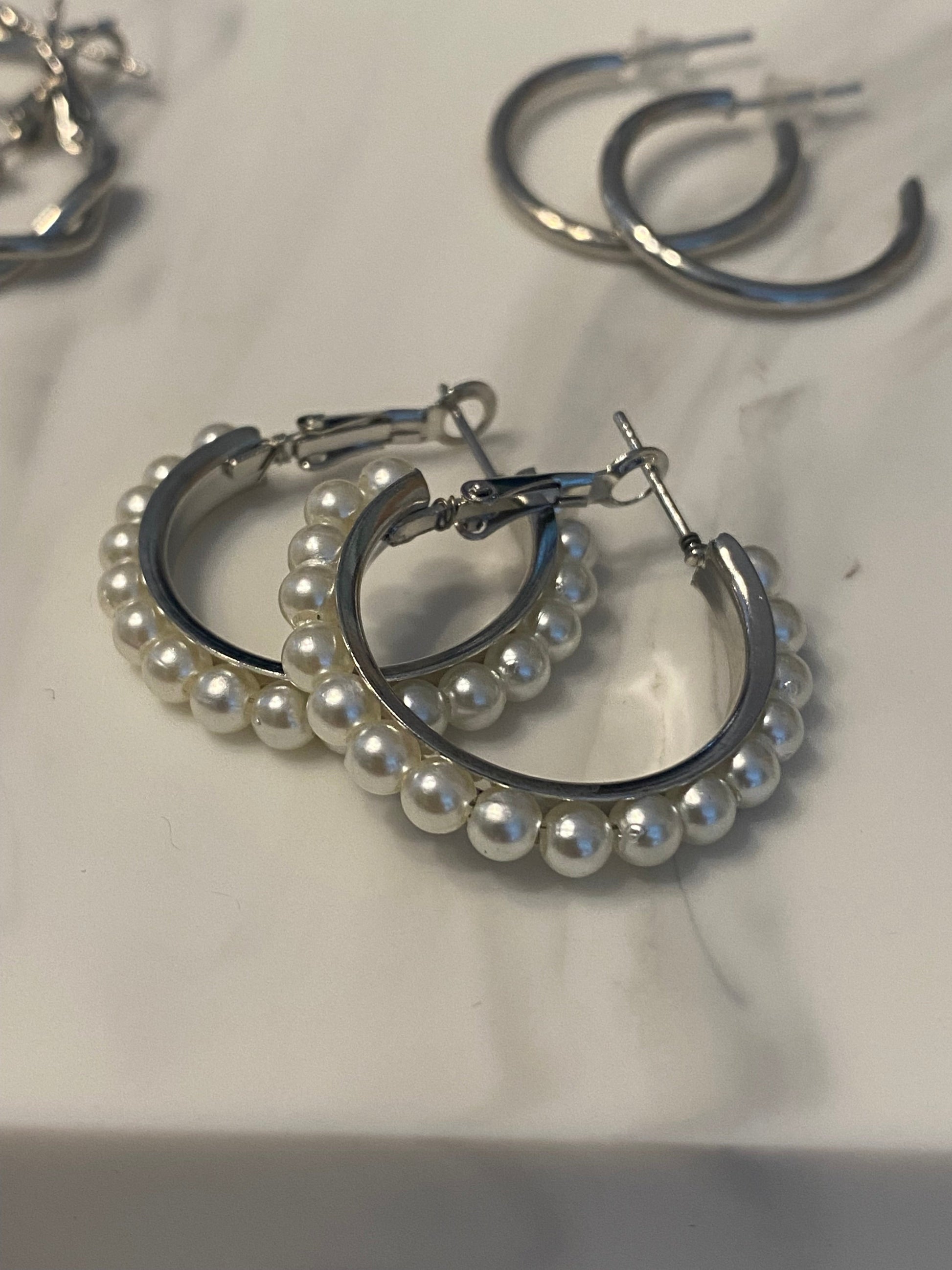 Pearl hoops silver